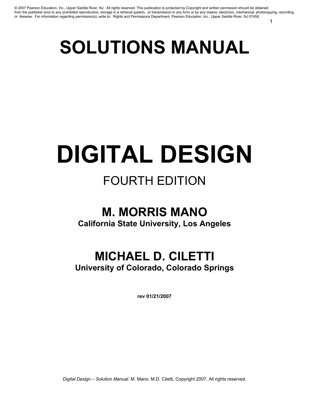 غلاف كتاب SOLUTIONS MANUAL DIGITAL DESIGN