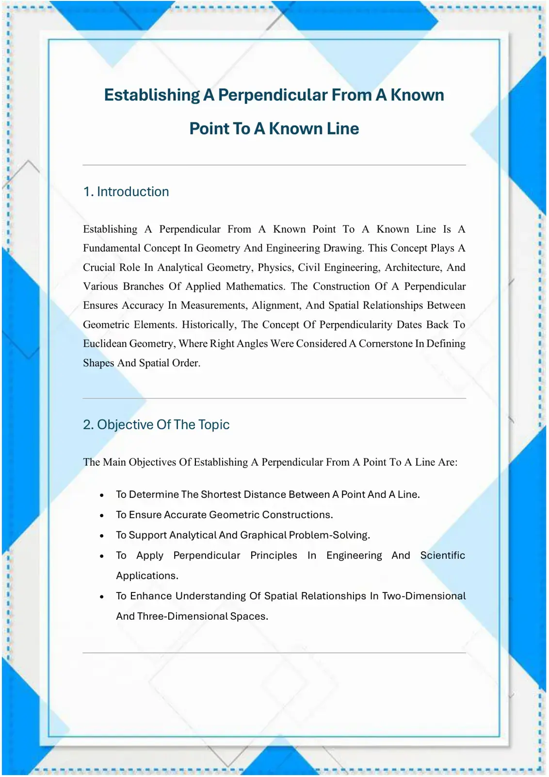 غلاف كتاب Establishing a Perpendicular from a Known Point to a Known Line
