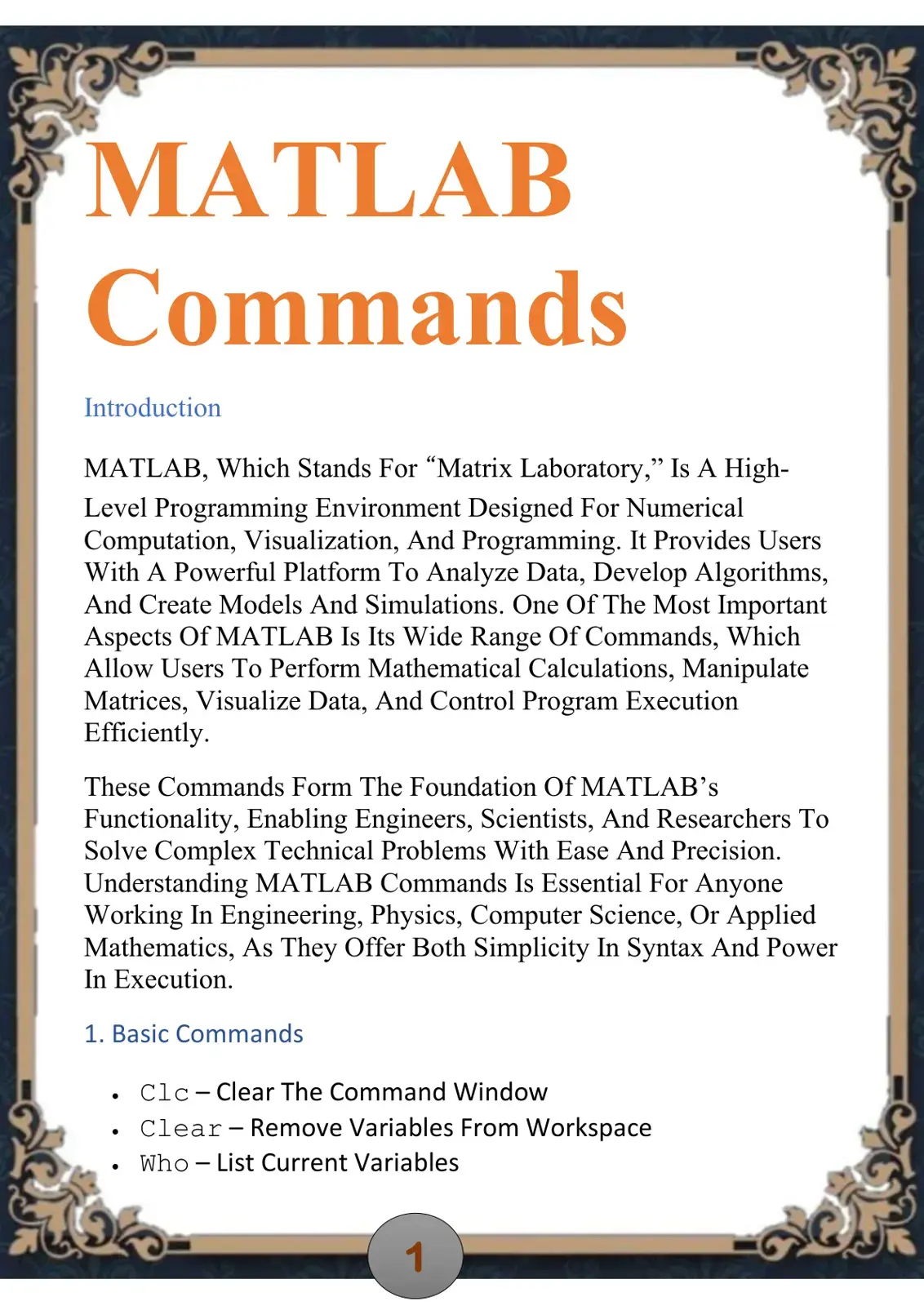 غلاف كتاب MATLAB Commands