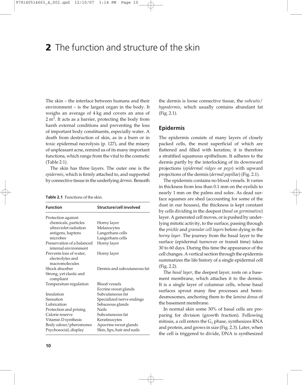غلاف كتاب The function and structure of the skin