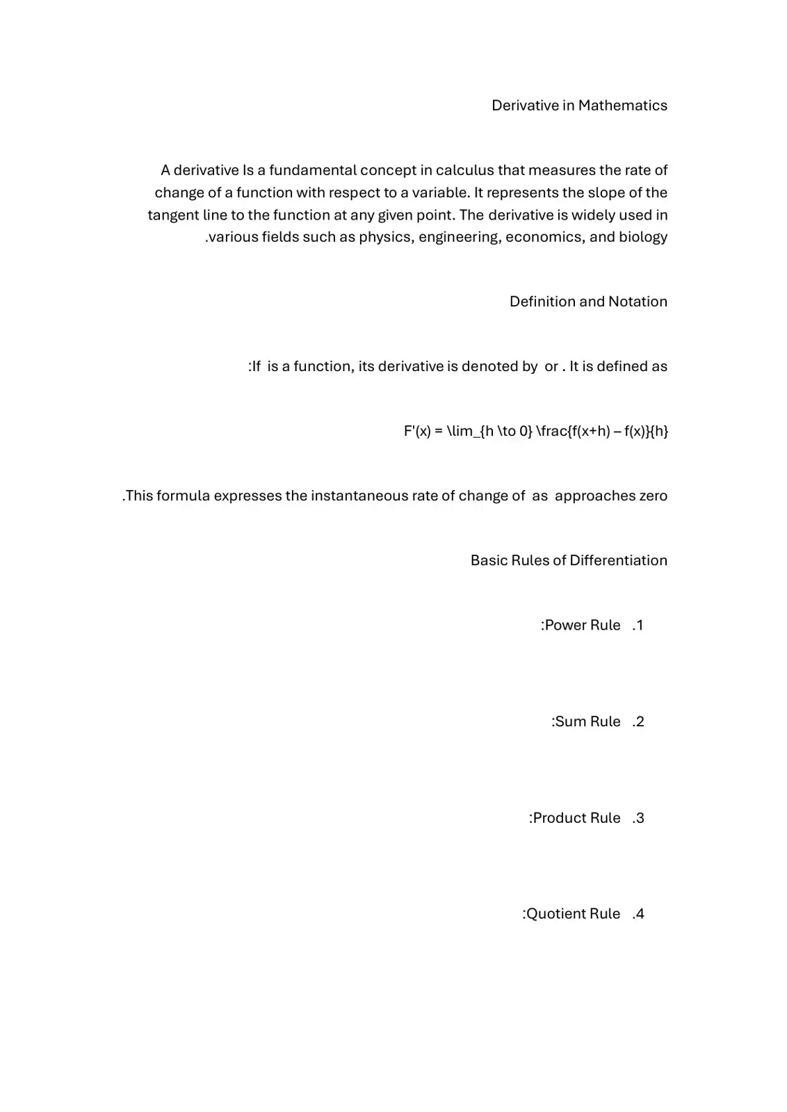 غلاف كتاب Derivative in Mathematics
