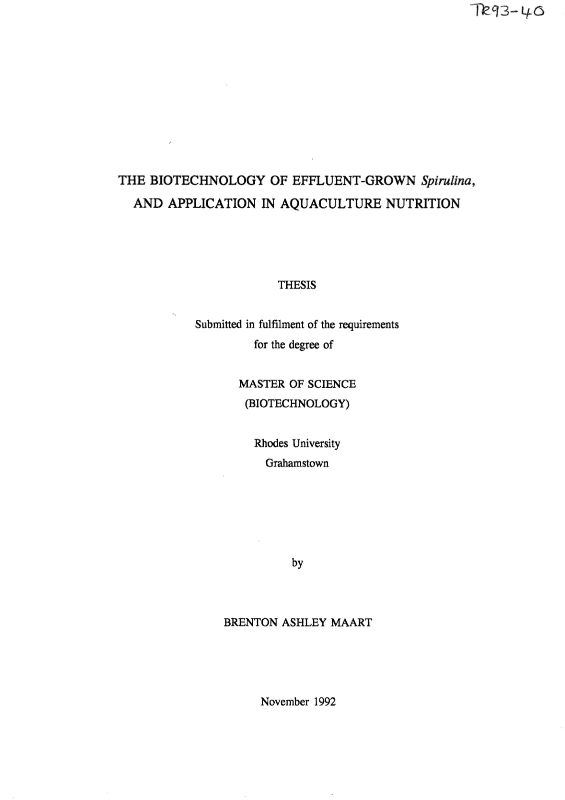 غلاف كتاب THE BIOTECHNOLOGY OF EFFLUENT-GROWN Spirulina, AND APPLICATION IN AQUACULTURE NUTRITION