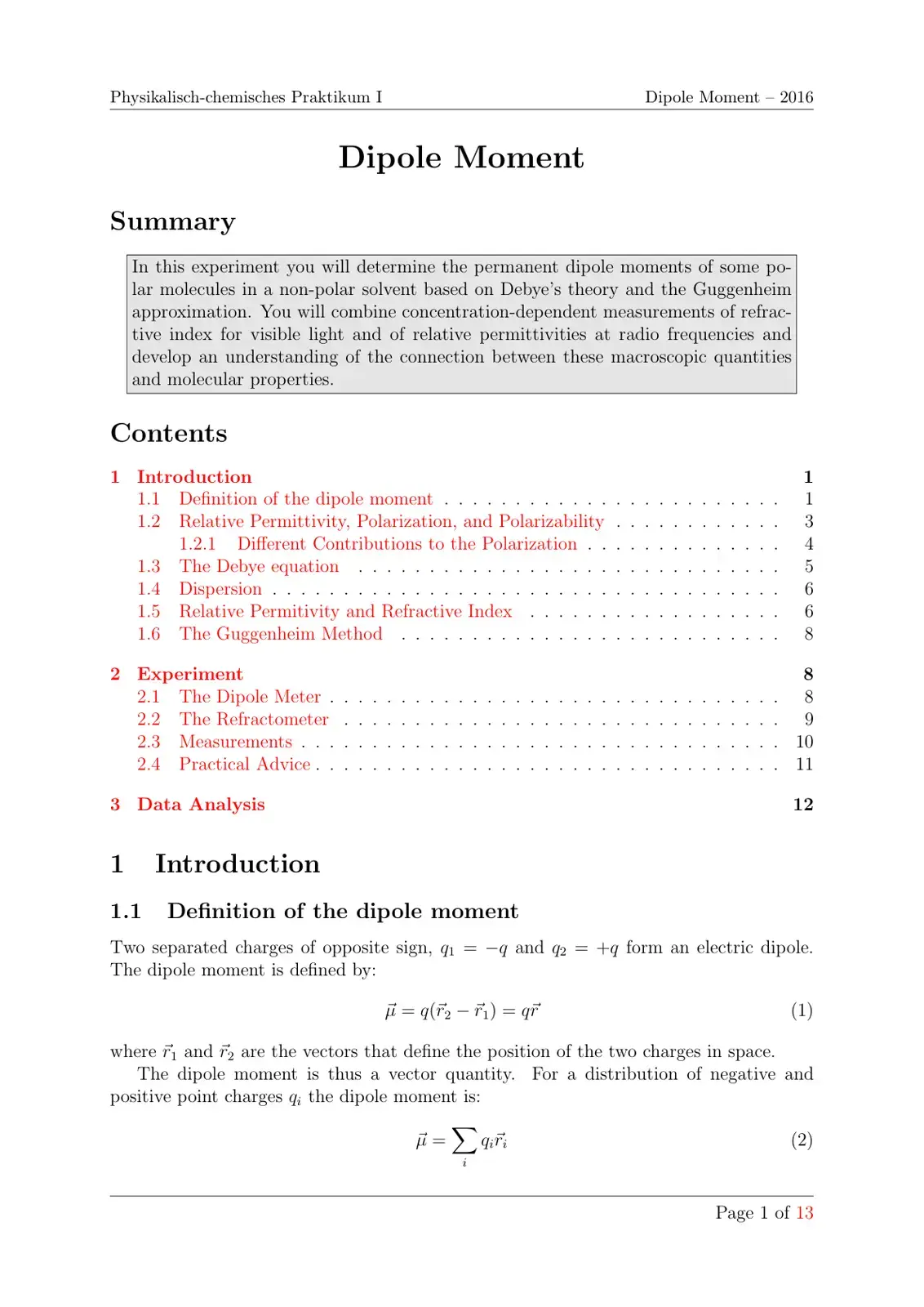 غلاف كتاب Physikalisch-chemisches Praktikum I Dipole Moment