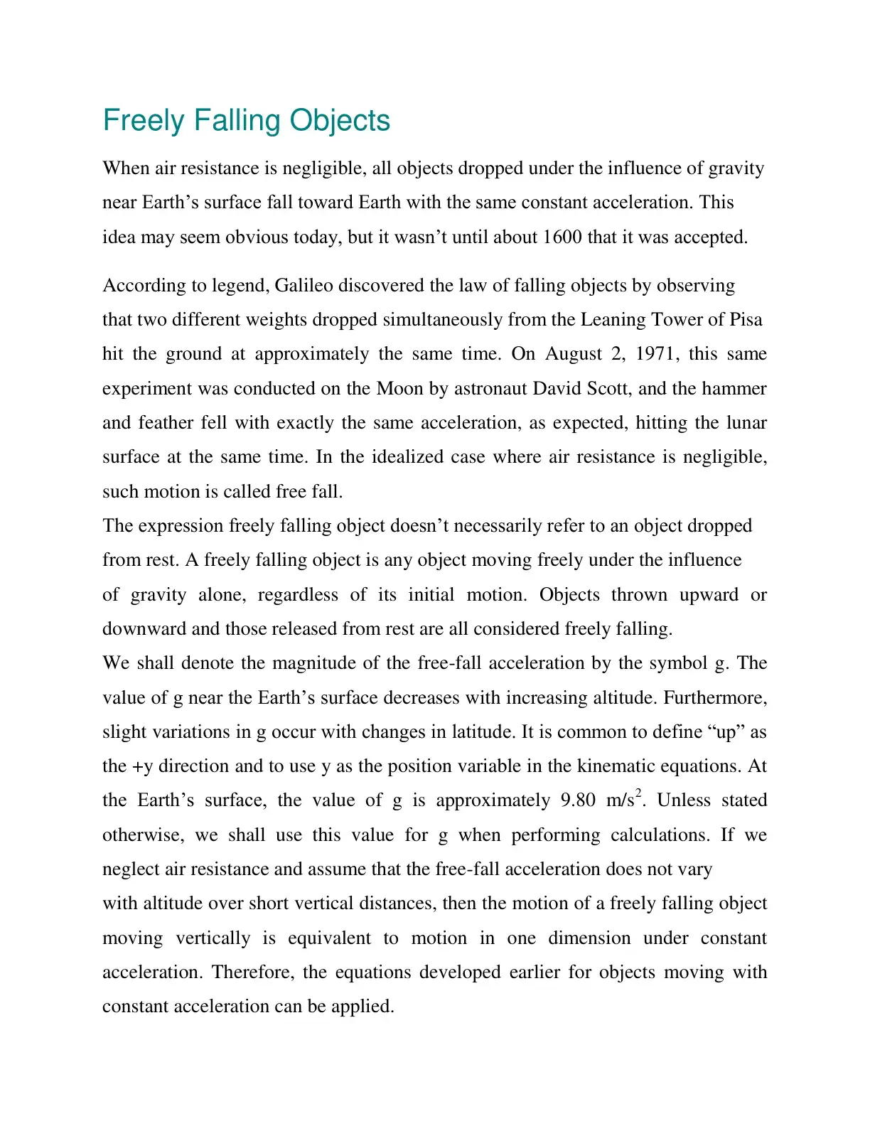 غلاف كتاب Freely Falling Objects