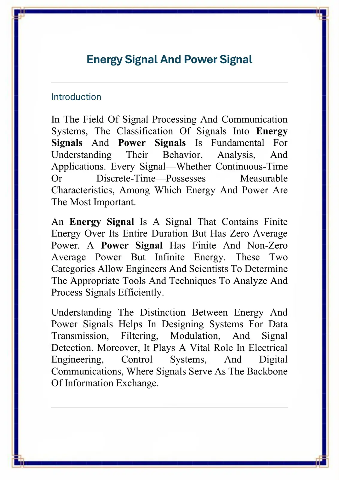 غلاف كتاب Energy Signal And Power Signal
