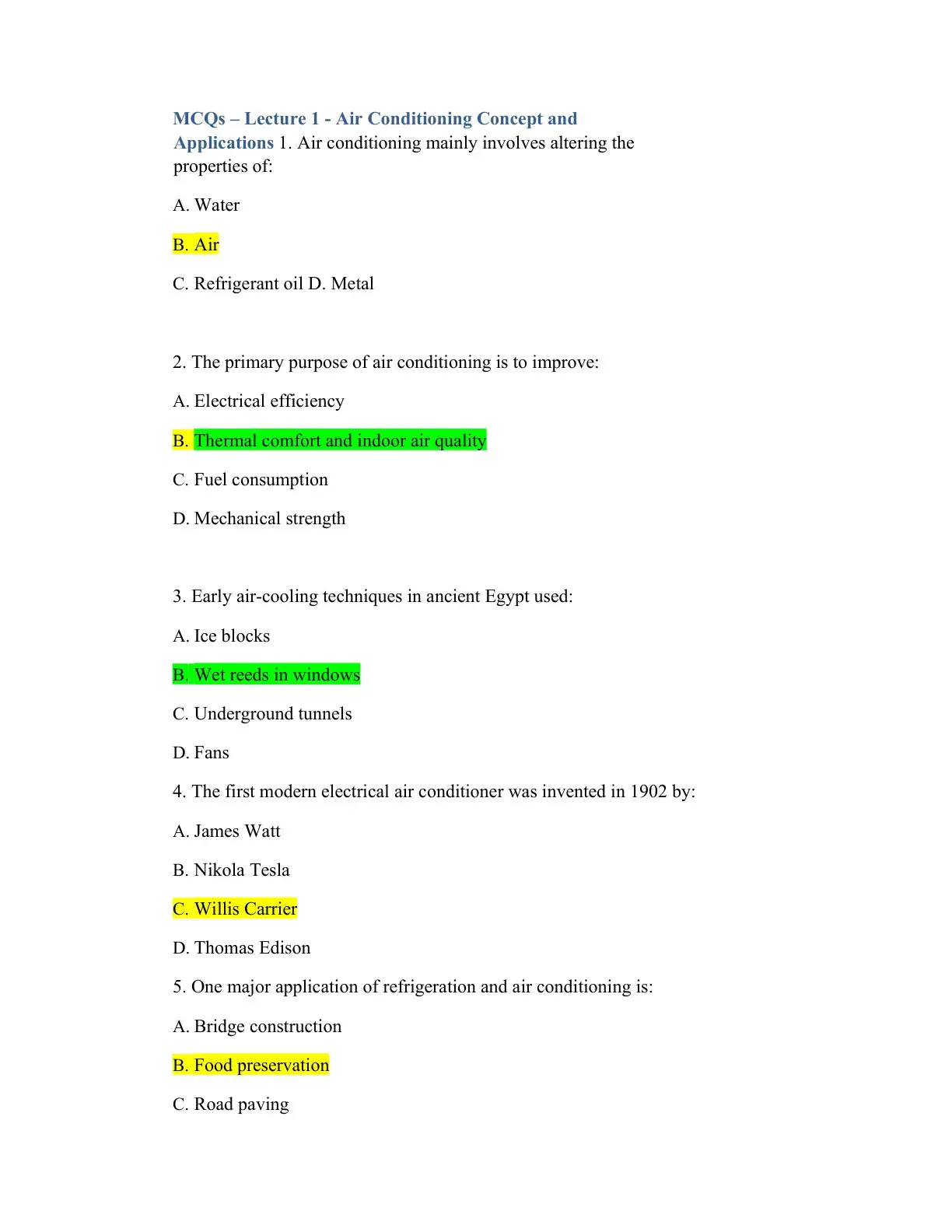 غلاف كتاب MCQs - Lecture 1 - Air Conditioning Concept and Applications