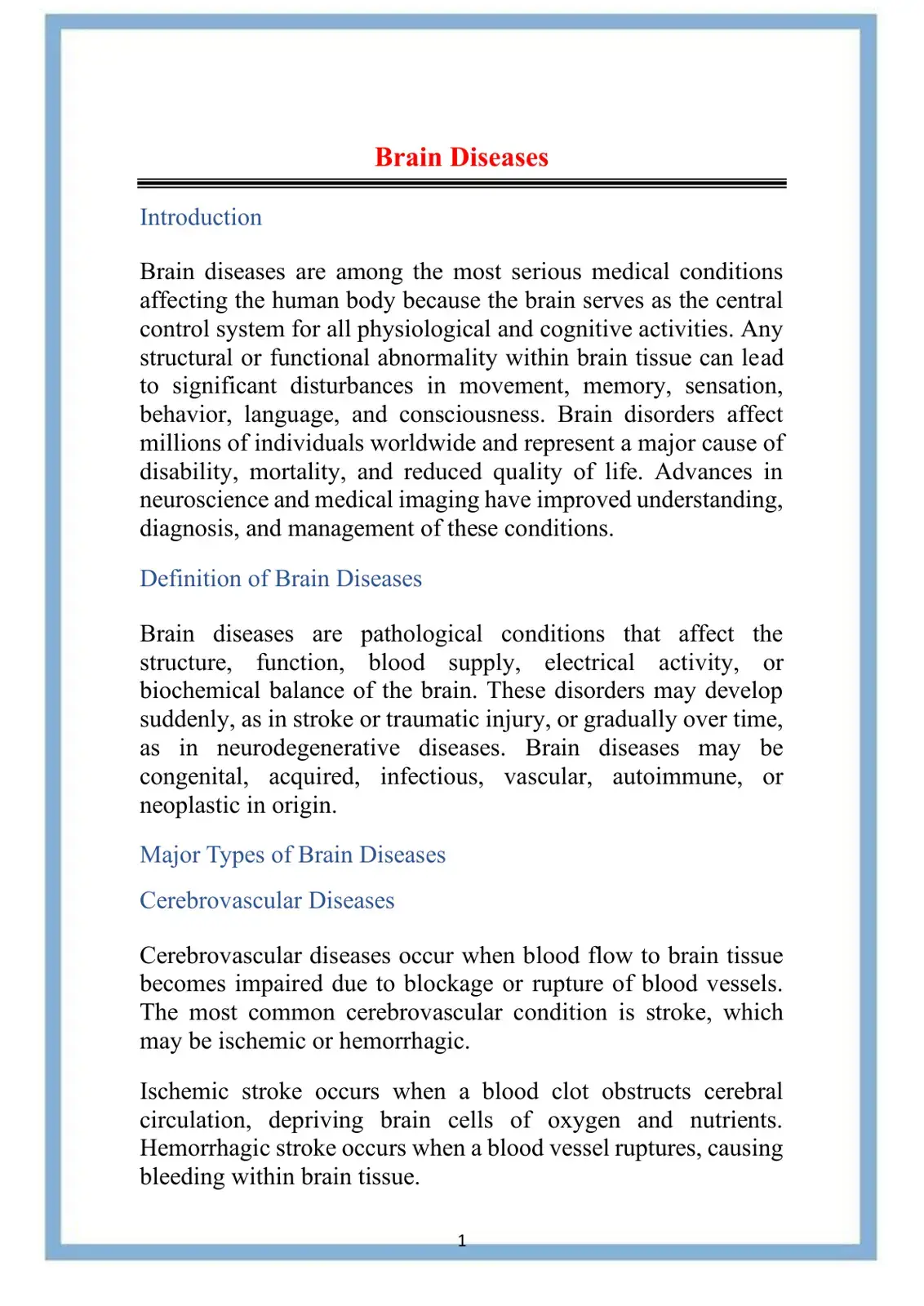 غلاف كتاب Brain Diseases