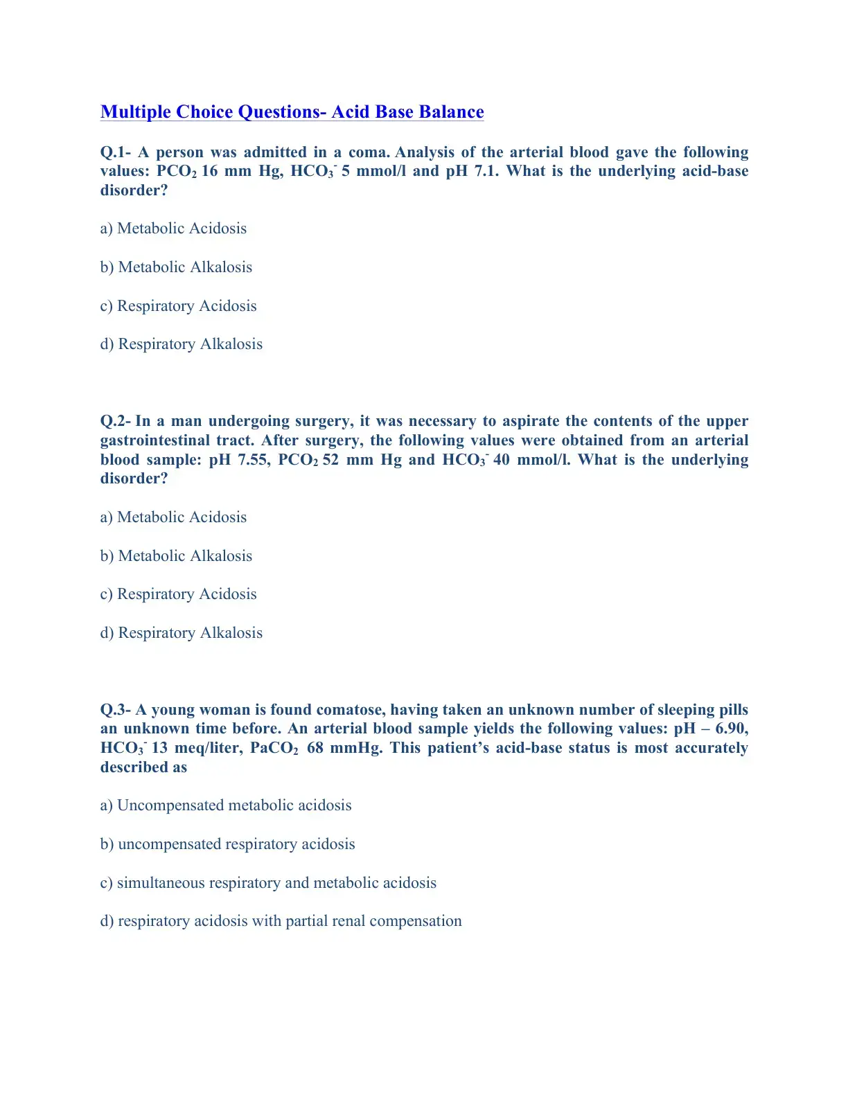 غلاف كتاب Multiple Choice Questions- Acid Base Balance