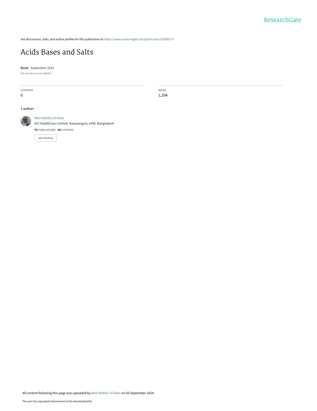 غلاف كتاب Acids Bases and Salts