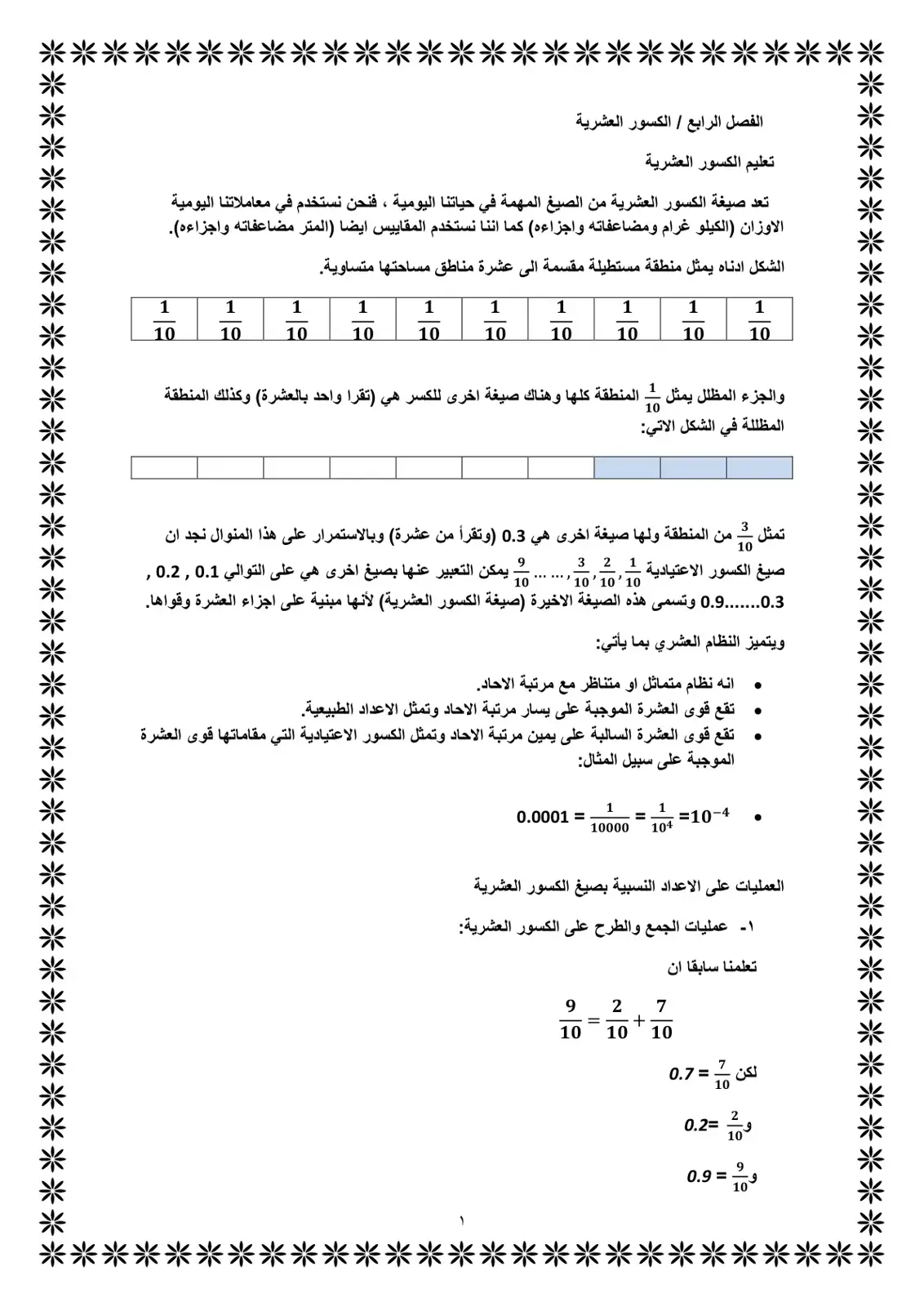 غلاف كتاب الفصل الرابع / الكسور العشرية تعليم الكسور العشرية