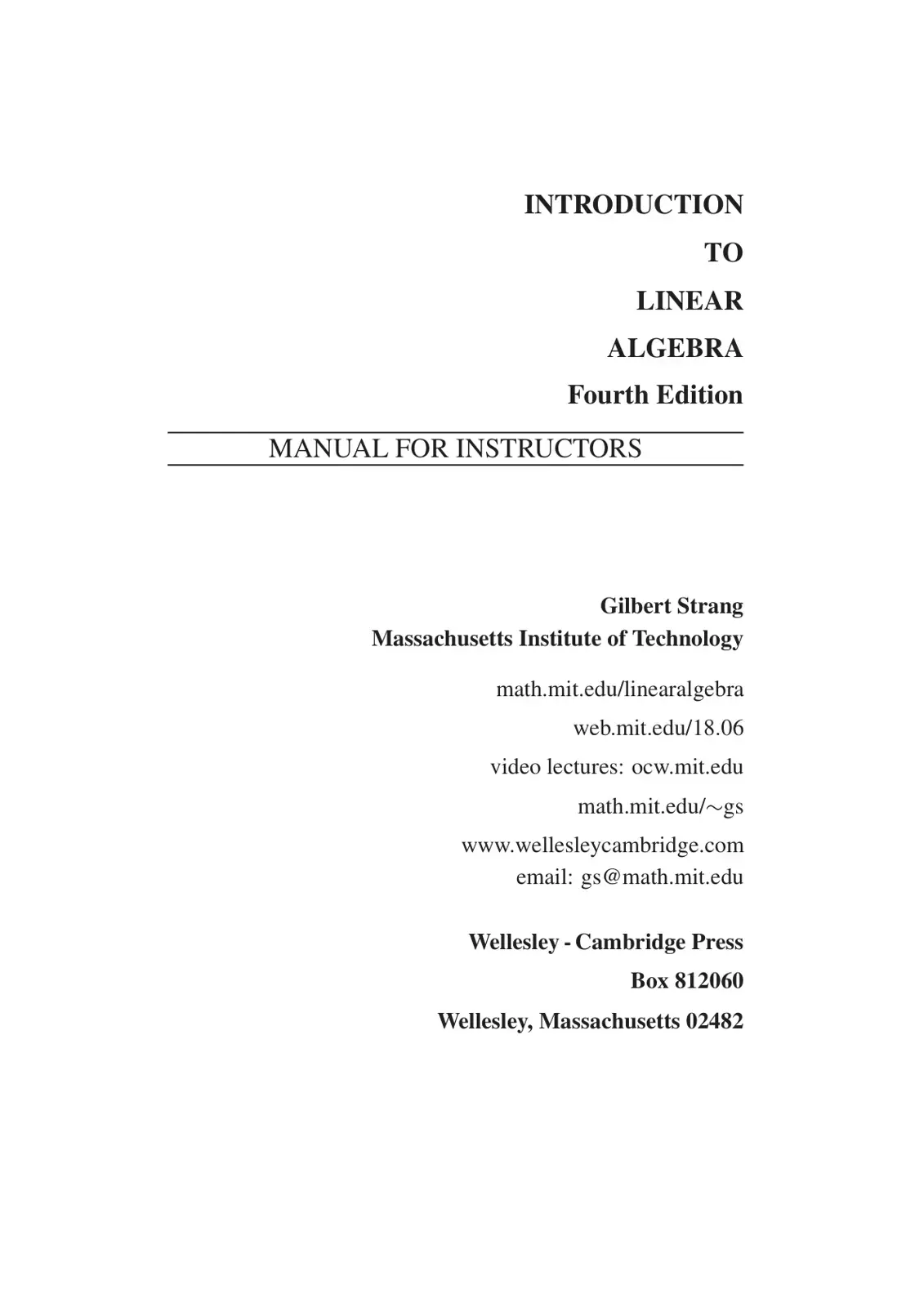 غلاف كتاب INTRODUCTION TO LINEAR ALGEBRA