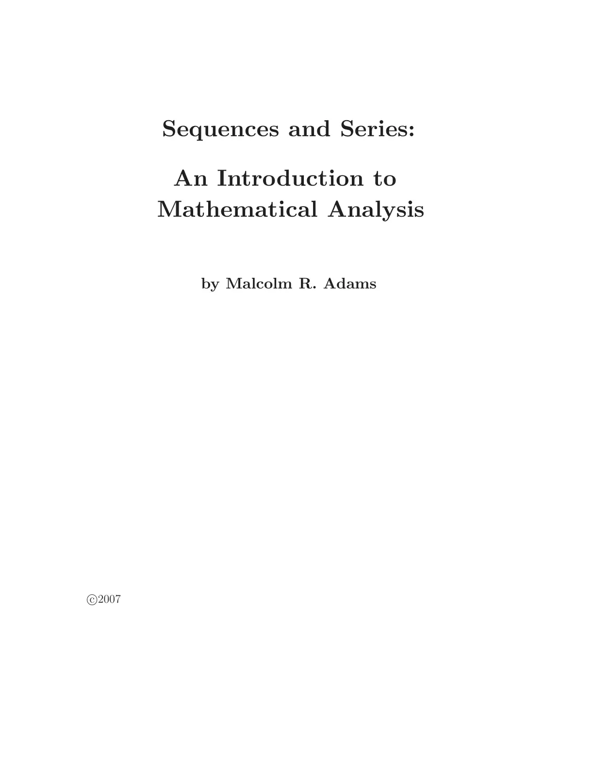 غلاف كتاب Sequences and Series: An Introduction to Mathematical Analysis