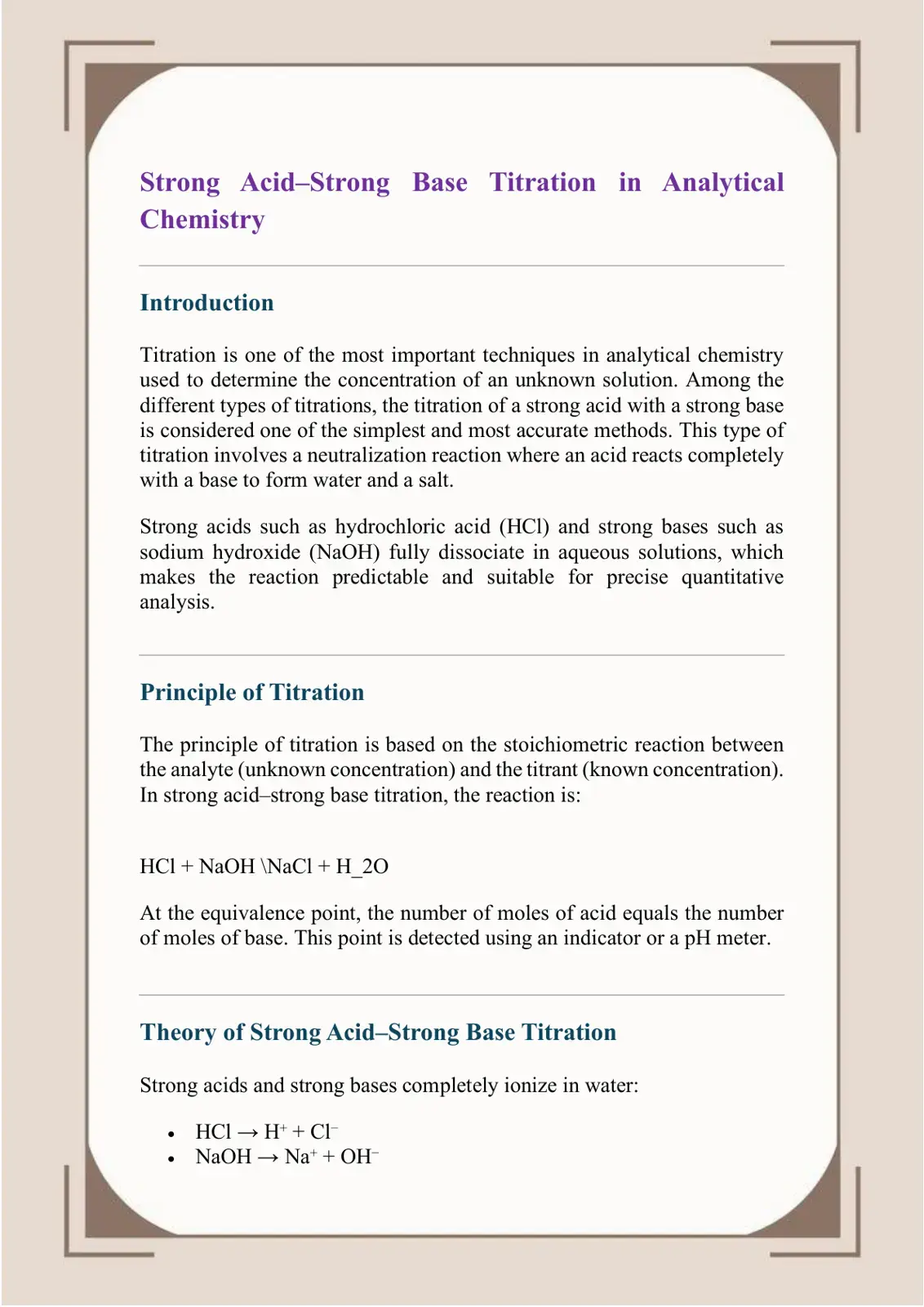 غلاف كتاب Strong Acid–Strong Base Titration in Analytical Chemistry