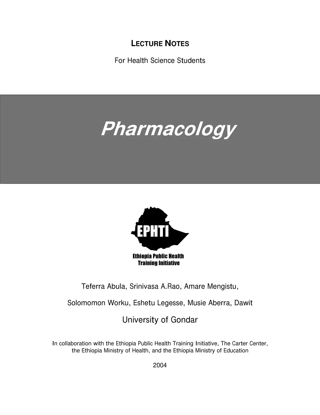 غلاف كتاب LECTURE NOTES For Health Science Students Pharmacology