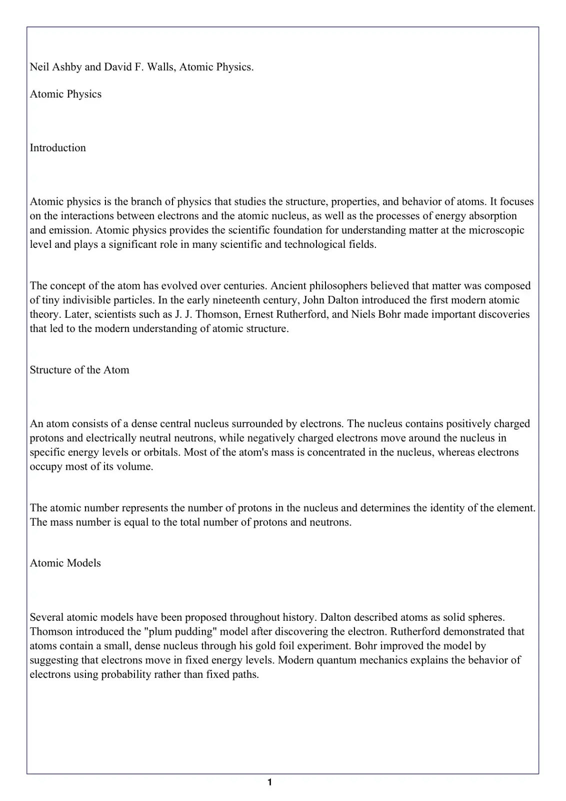 غلاف كتاب Atomic Physics