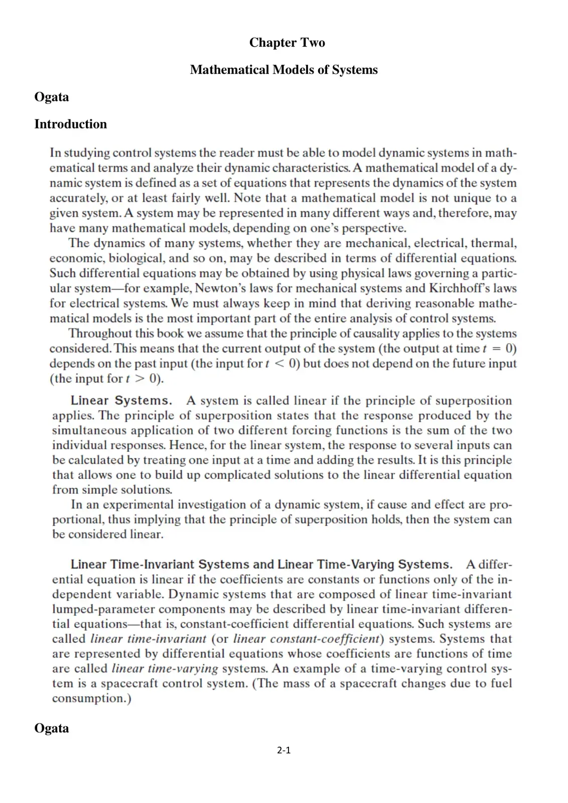 غلاف كتاب Modern Control Engineering - Chapter Two: Mathematical Models of Systems (Ogata)