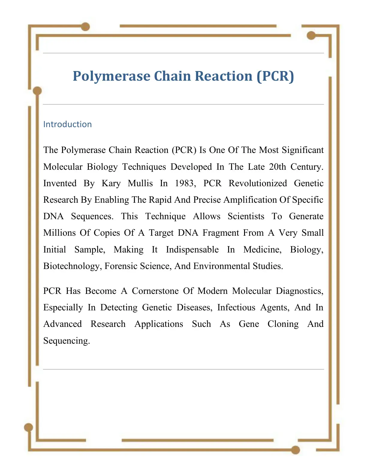 غلاف كتاب Polymerase Chain Reaction (PCR) - Introduction