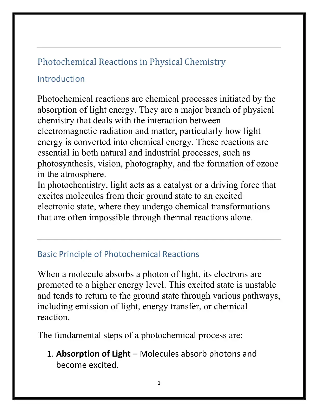 غلاف كتاب Photochemical Reactions in Physical Chemistry