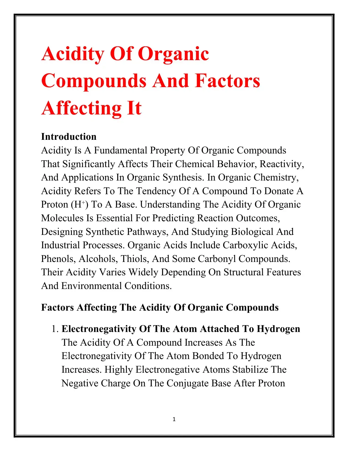 غلاف كتاب Acidity Of Organic Compounds And Factors Affecting It