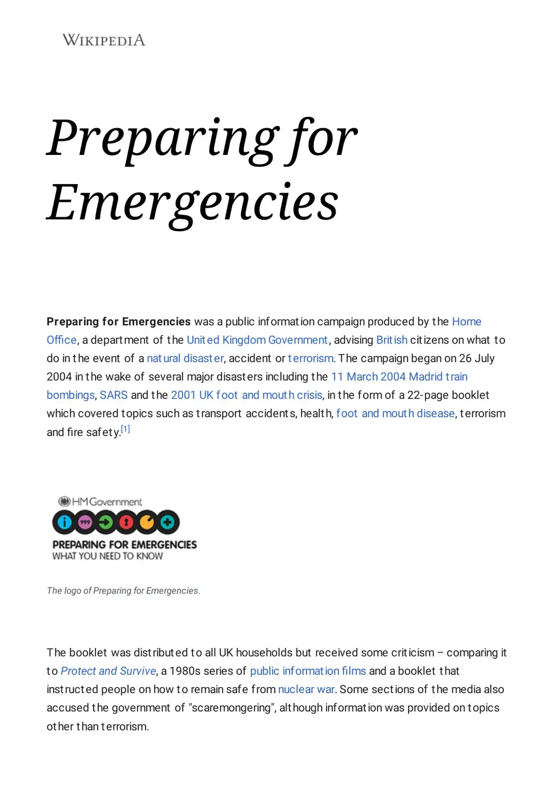 غلاف كتاب PREPARING FOR EMERGENCIES WHAT YOU NEED TO KNOW