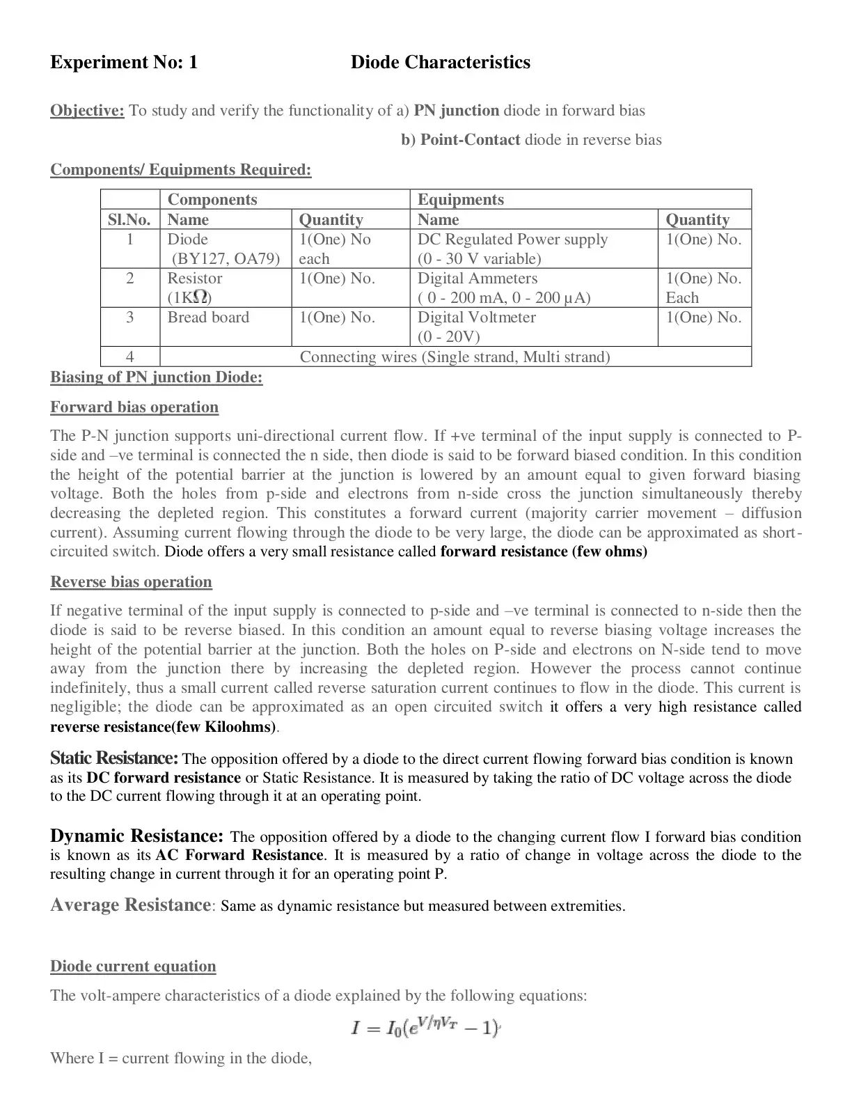 غلاف كتاب Diode Characteristics
