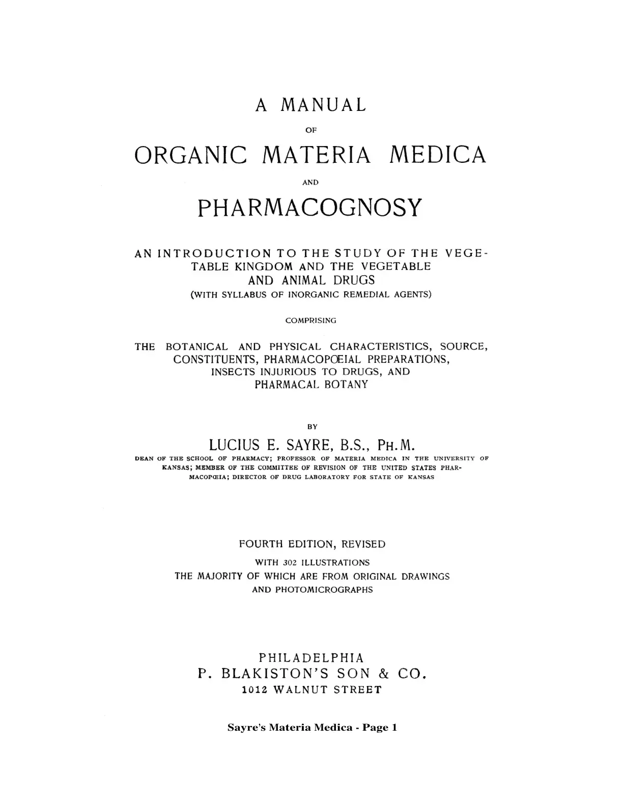 غلاف كتاب A Manual of Organic Materia Medica and Pharmacognosy