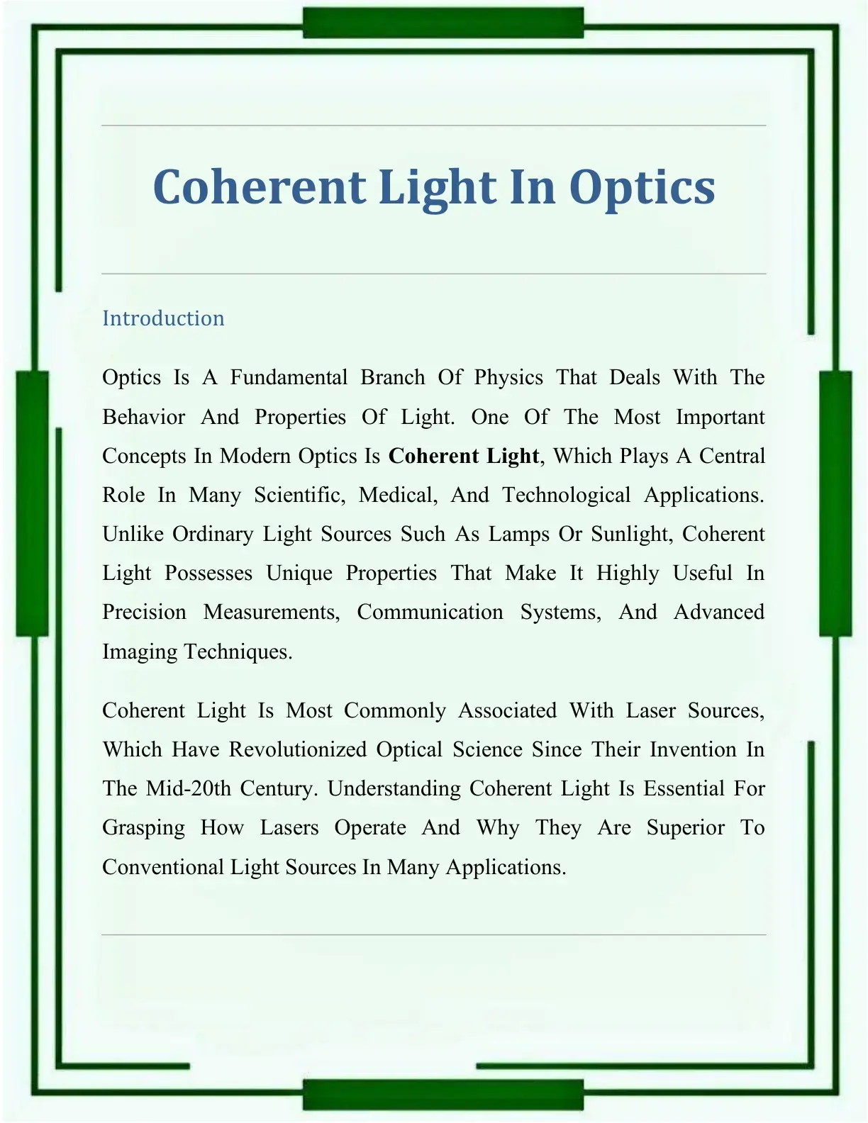 غلاف كتاب Coherent Light In Optics