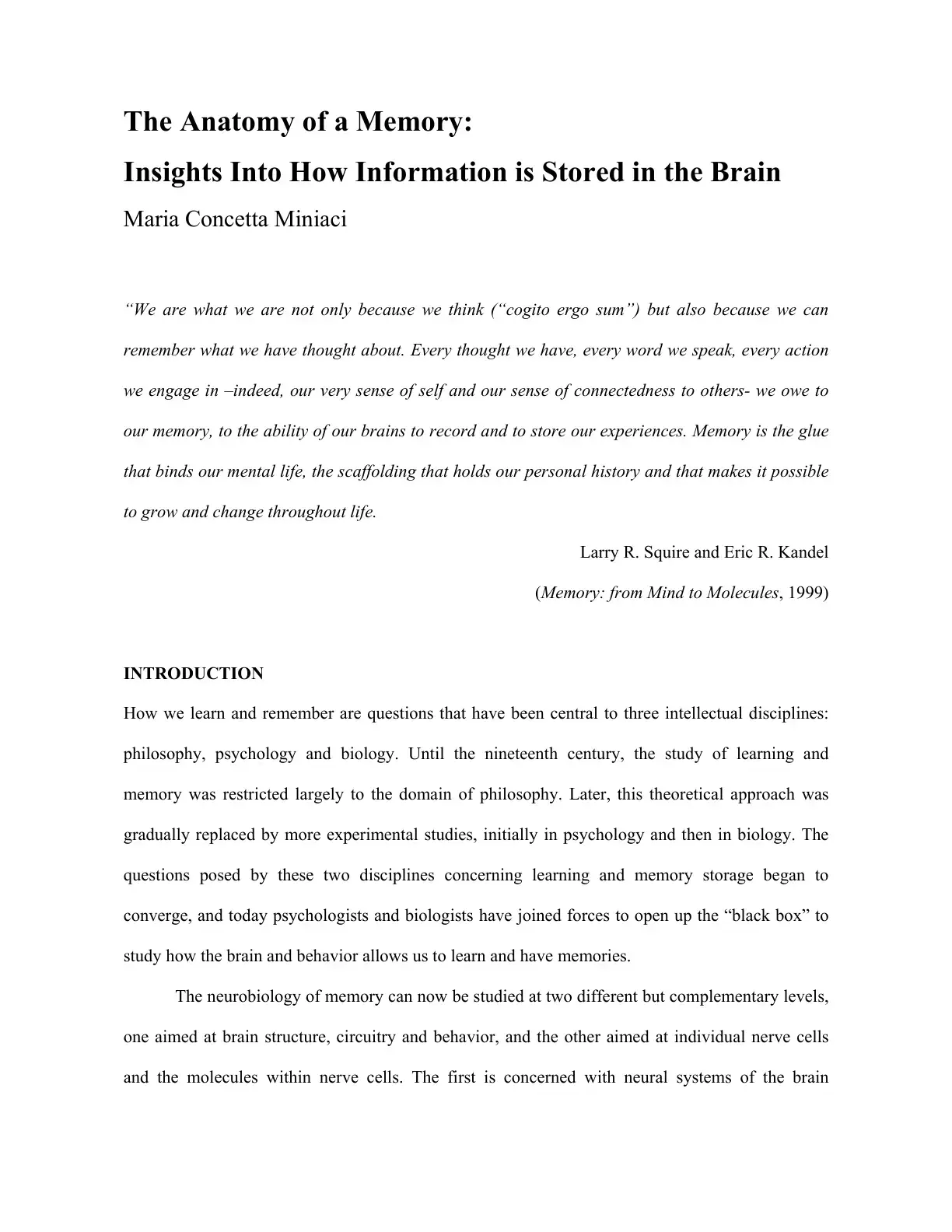 غلاف كتاب The Anatomy of a Memory: Insights Into How Information is Stored in the Brain