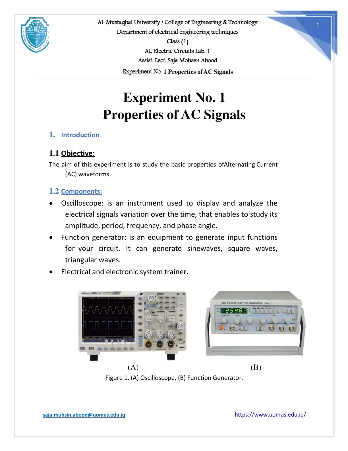 غلاف كتاب AC Electric Circuits Lab. 1 – Properties of AC Signals