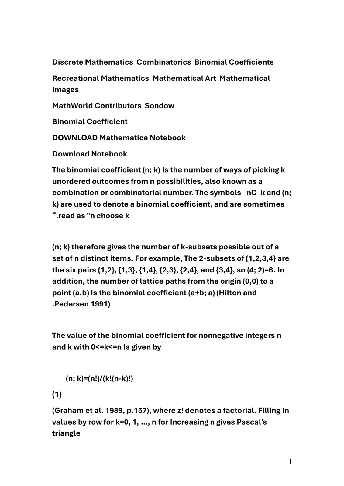 غلاف كتاب Binomial Coefficient