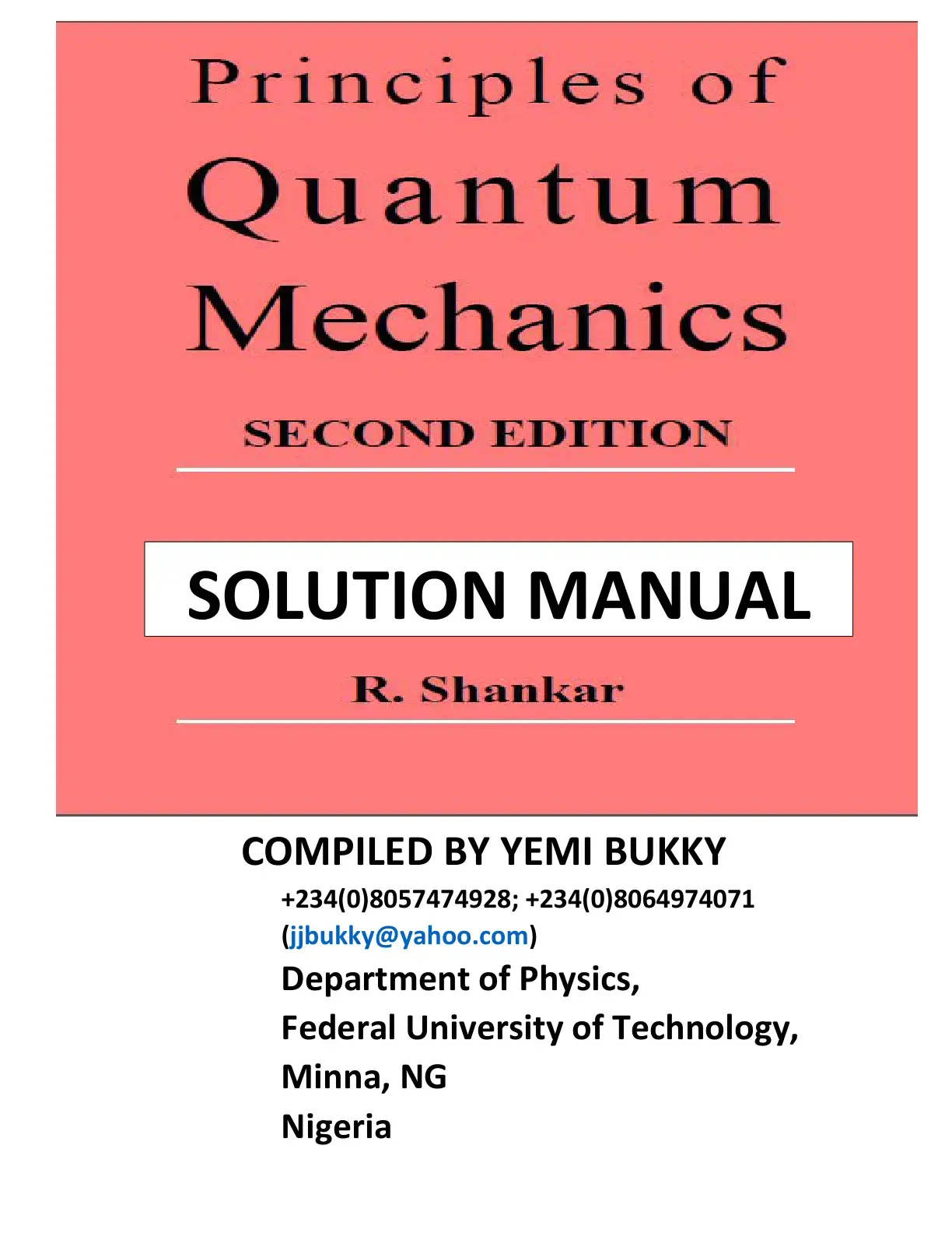 غلاف كتاب Principles of Quantum Mechanics SOLUTION MANUAL