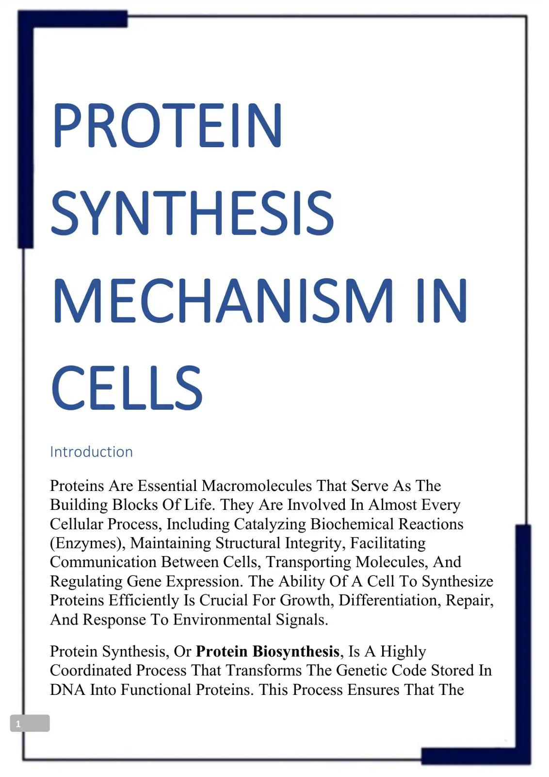 غلاف كتاب Protein Synthesis Mechanism in Cells