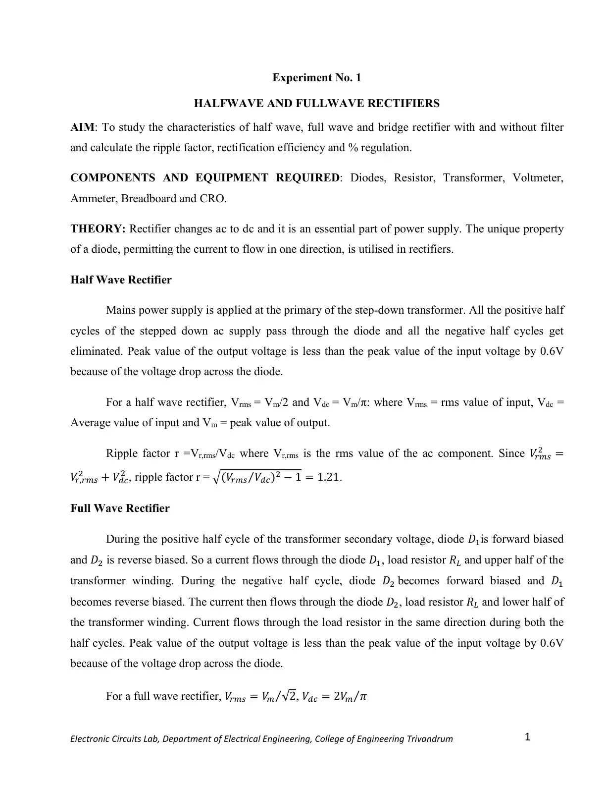 غلاف كتاب Halfwave and Fullwave Rectifiers (Experiment No. 1)