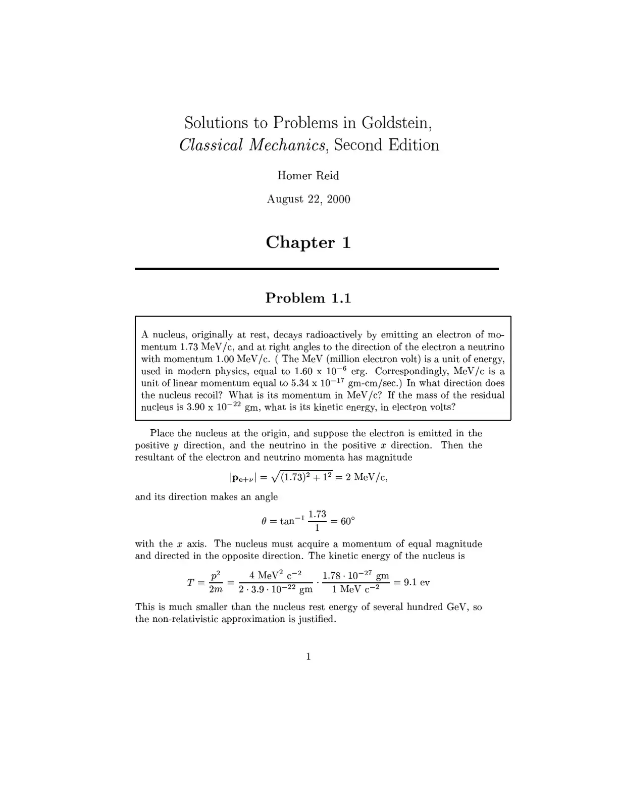غلاف كتاب Solutions to Problems in Goldstein, Classical Mechanics, Second Edition