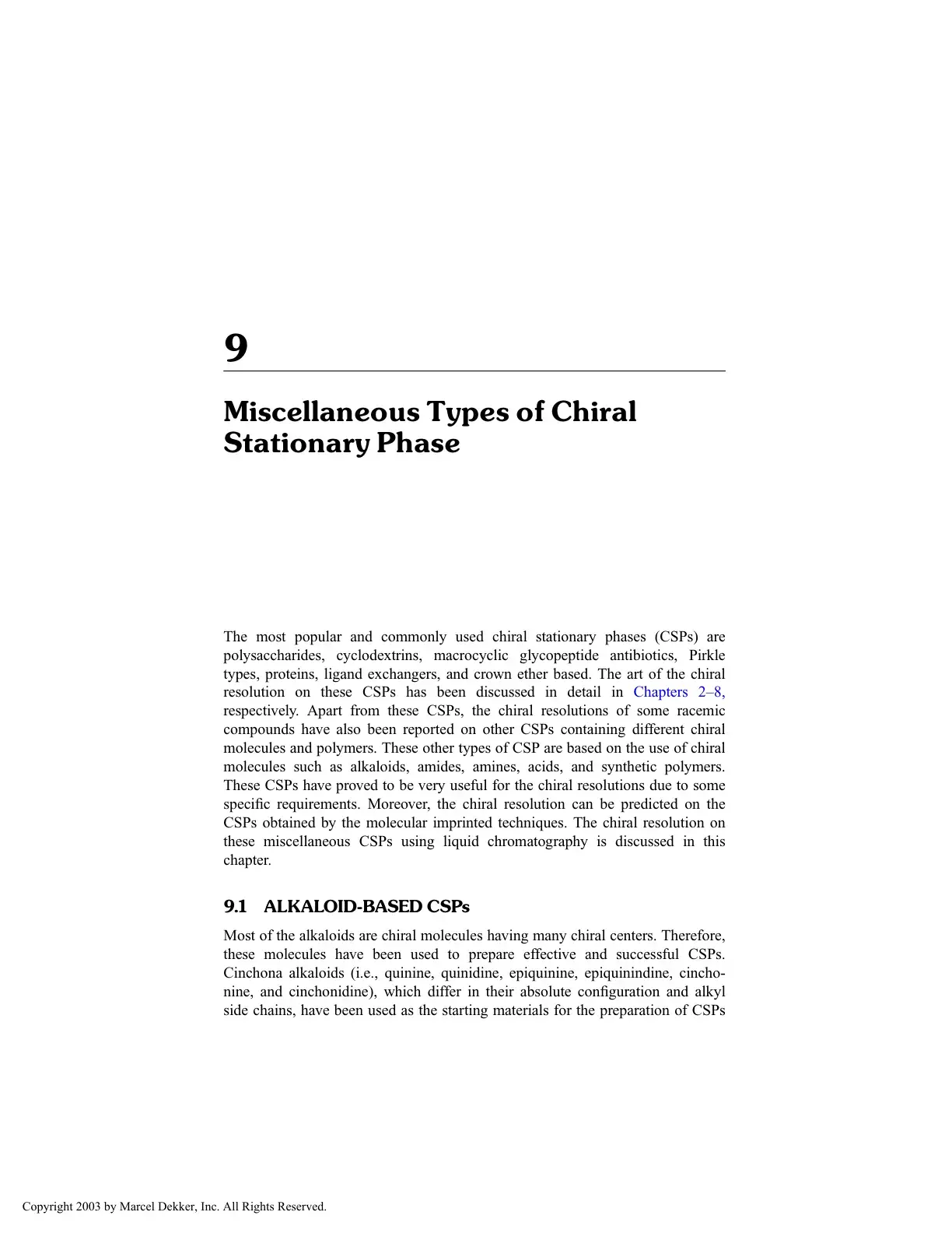 غلاف كتاب Miscellaneous Types of Chiral Stationary Phase