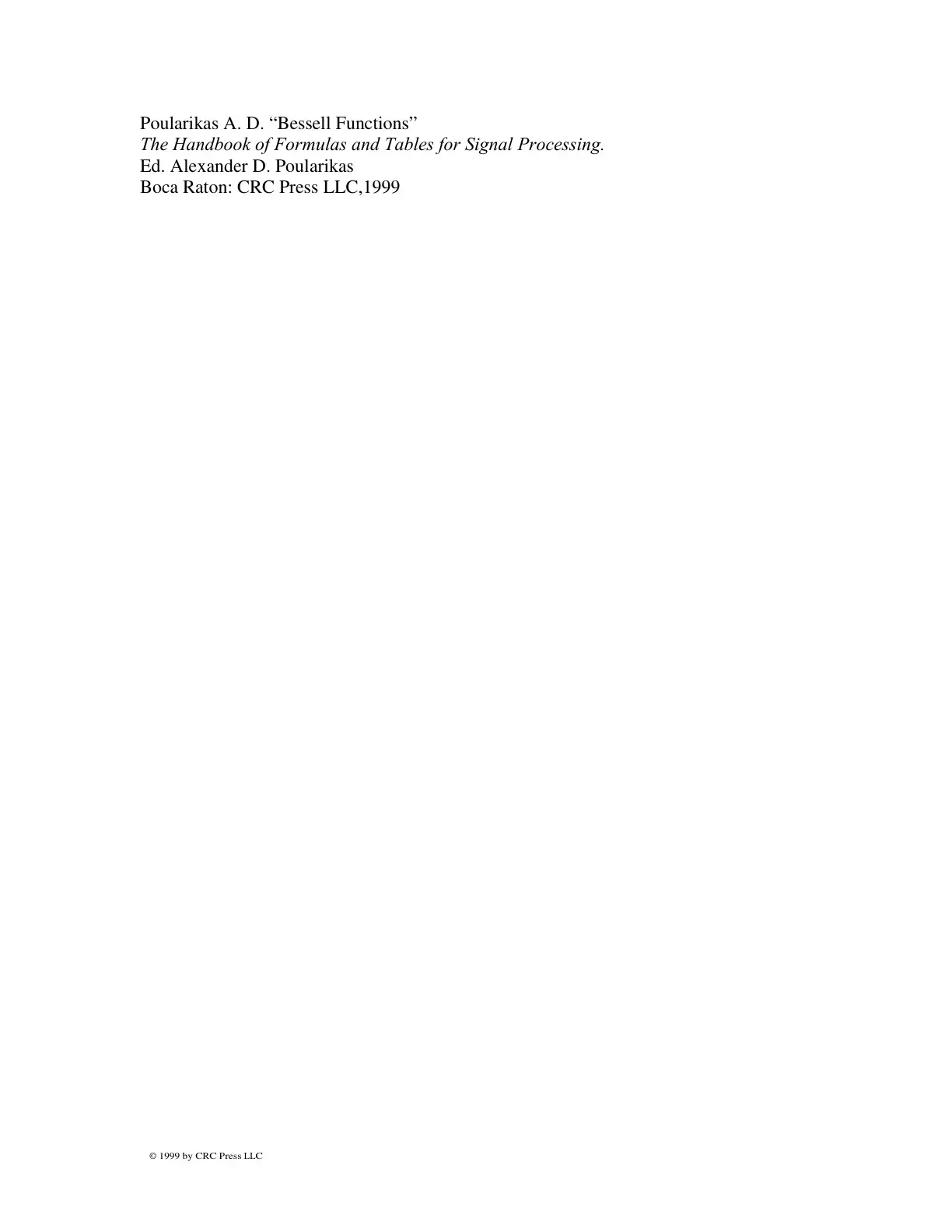 غلاف كتاب The Handbook of Formulas and Tables for Signal Processing