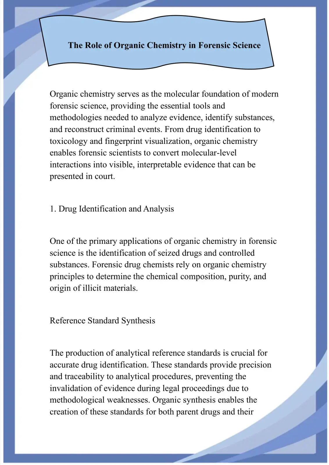 غلاف كتاب The Role of Organic Chemistry in Forensic Science