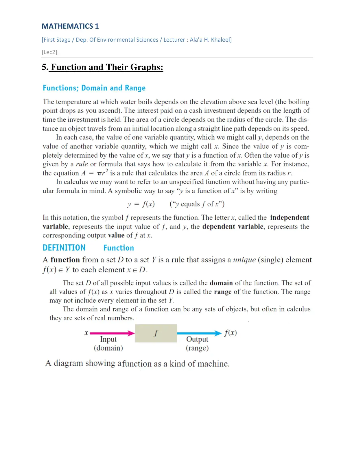 غلاف كتاب MATHEMATICS 1