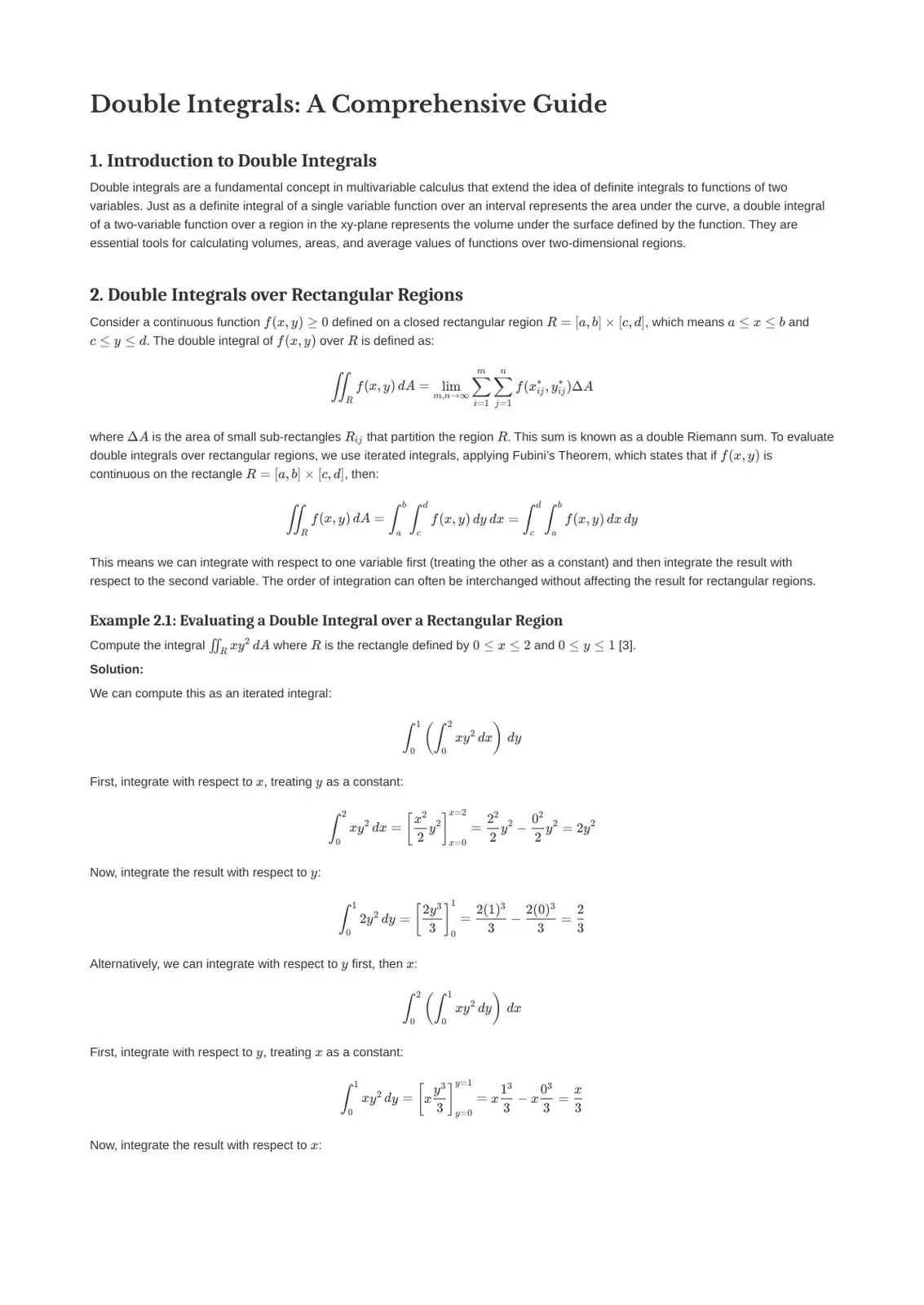 غلاف كتاب Double Integrals: A Comprehensive Guide