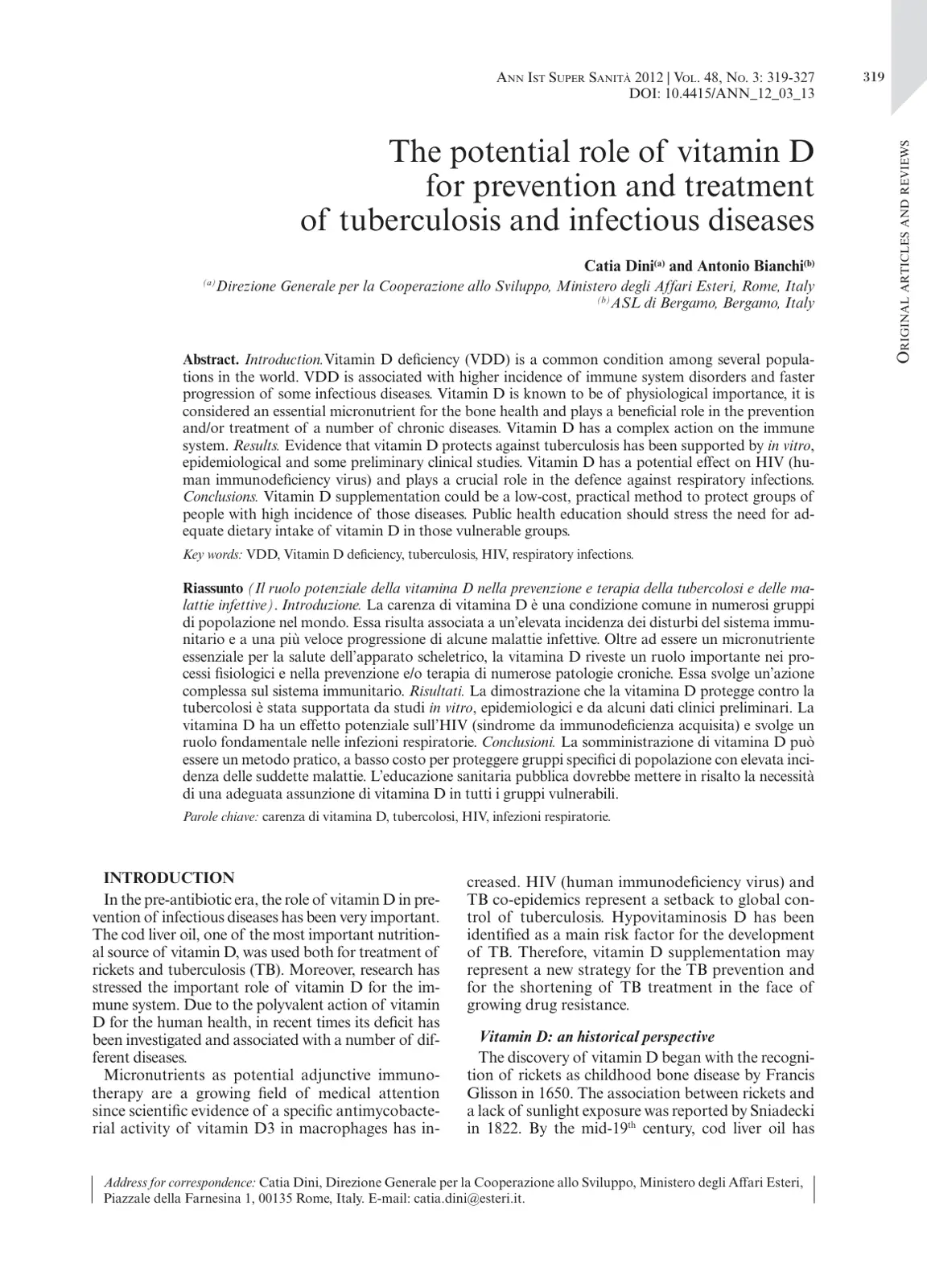 غلاف كتاب ANN IST SUPER SANITÀ 2012 | VOL. 48, No. 3: 319-327