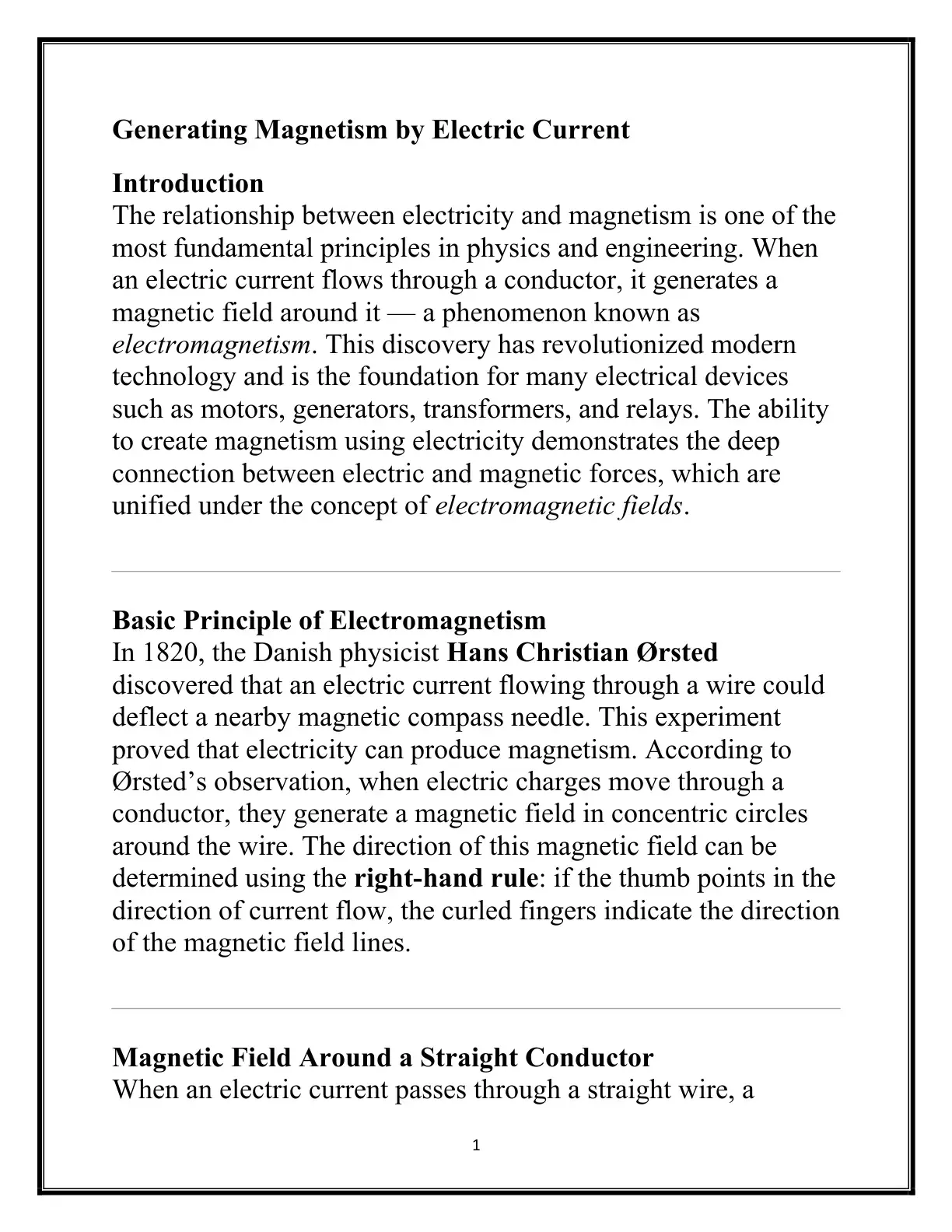 غلاف كتاب Generating Magnetism by Electric Current