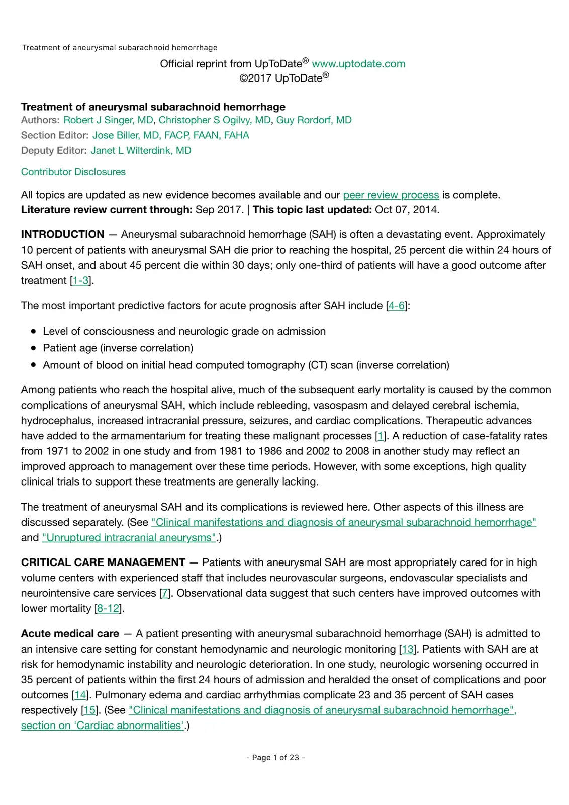 غلاف كتاب Treatment of aneurysmal subarachnoid hemorrhage