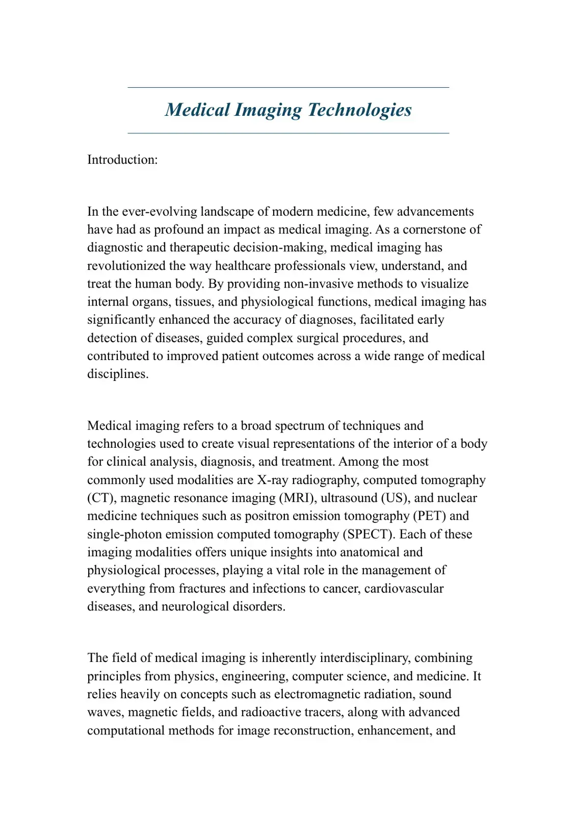 غلاف كتاب Medical Imaging Technologies