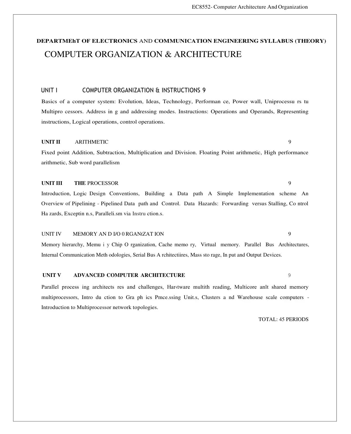 غلاف كتاب EC8-552 Computer Architecture and Organization