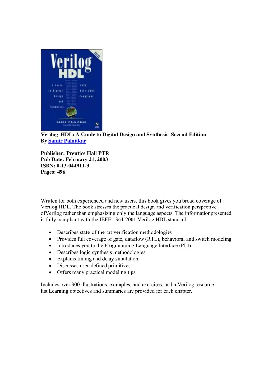 غلاف كتاب Verilog HDL: A Guide to Digital Design and Synthesis, Second Edition