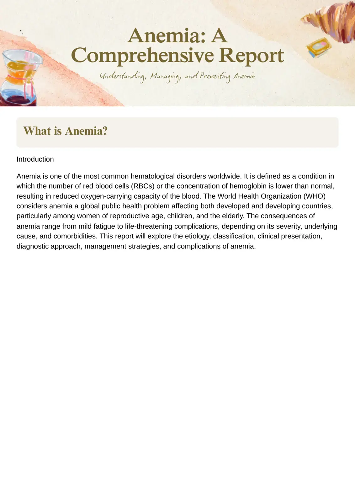 غلاف كتاب Anemia: A Comprehensive Report