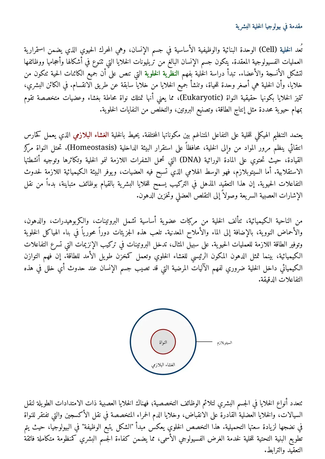 غلاف كتاب مقدمة في بيولوجيا الخلية البشرية