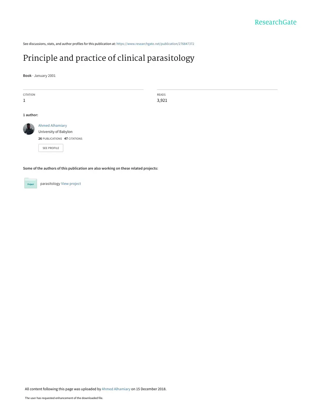غلاف كتاب Principle and practice of clinical parasitology