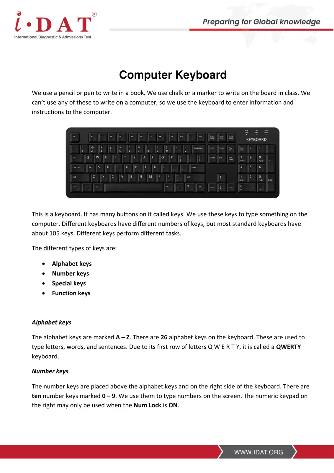 غلاف كتاب International Diagnostic & Admissions Test: Computer Keyboard