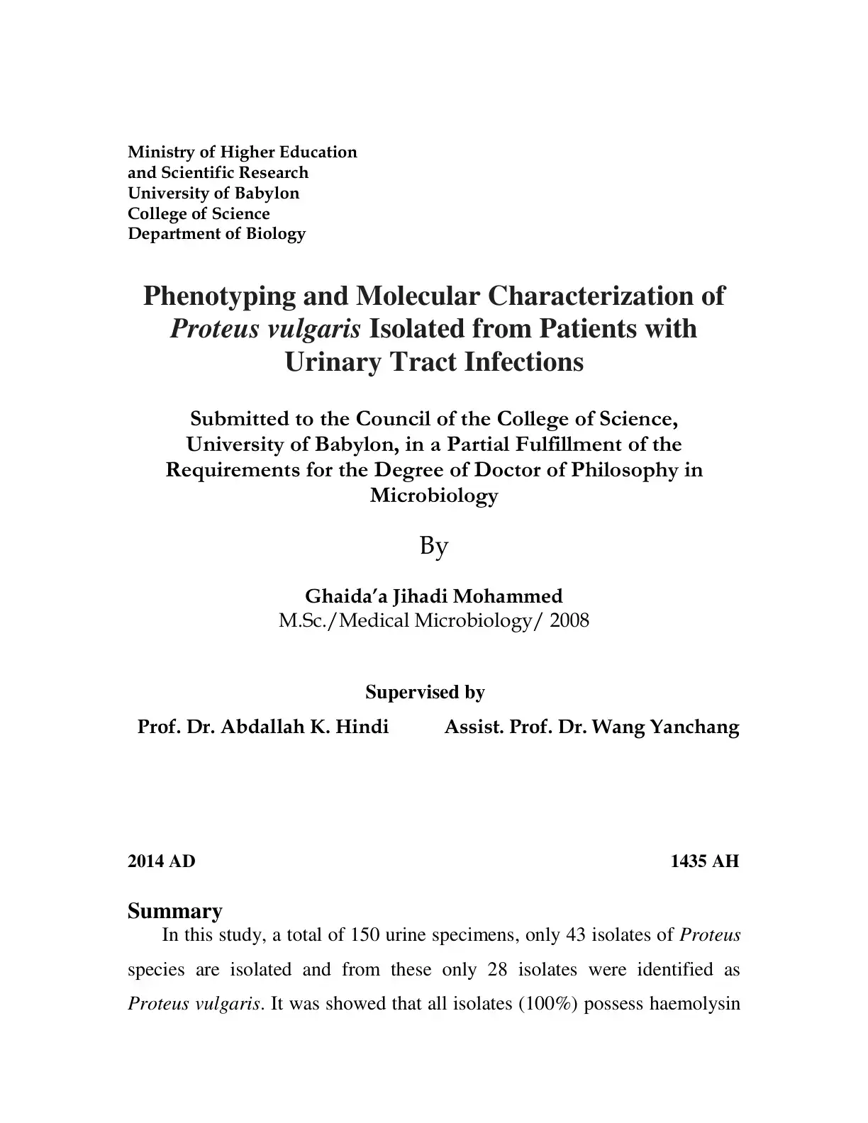 غلاف كتاب Phenotyping and Molecular Characterization of Proteus vulgaris Isolated from Patients with Urinary Tract Infections